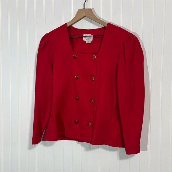 VTG Berg-Ray Frocks Red Blazer Jacket 14 USA ILGWU 80s Square Neck Gold Buttons - Picture 1 of 8